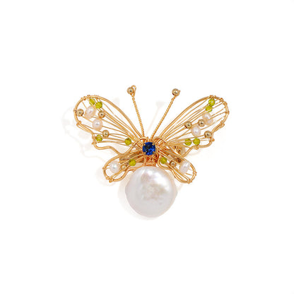 Freshwater Pearl & Diamond Butterfly Pin