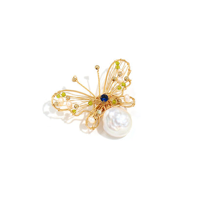 Freshwater Pearl & Diamond Butterfly Pin