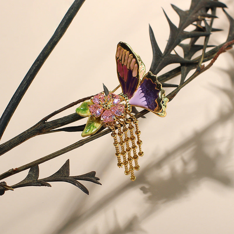 Crystal Elements Purple Grey Side Profile Butterfly Brooch