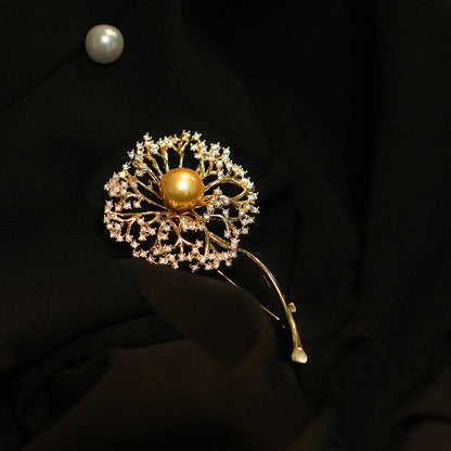 Cubic Zirconia Crystal Dandelion Flower Brooch Pins