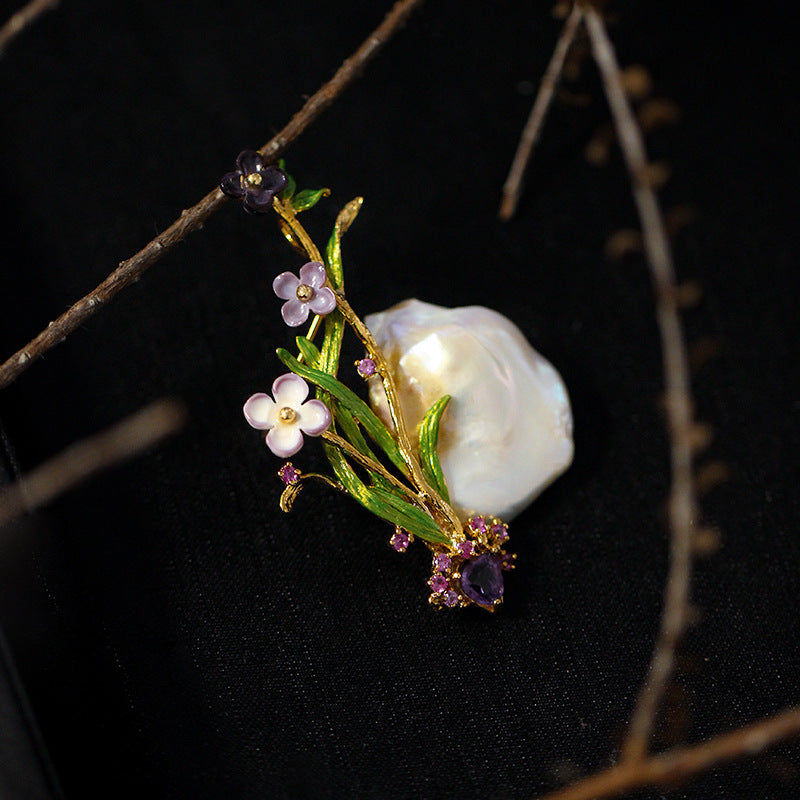 Amethyst & Orchid Brooch