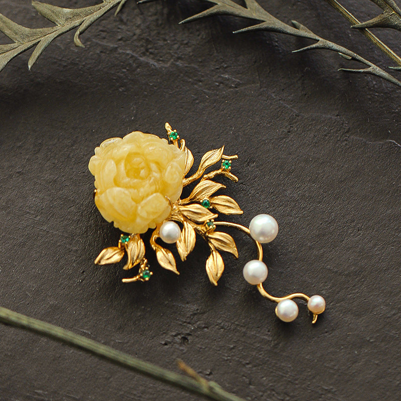 Peony and Pearl Brooch