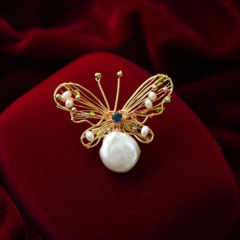 Freshwater Pearl & Diamond Butterfly Pin