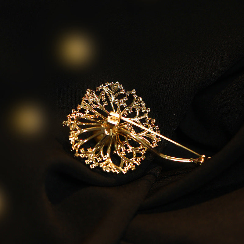 Cubic Zirconia Crystal Dandelion Flower Brooch Pins