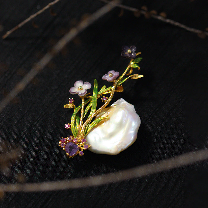 Amethyst & Orchid Brooch