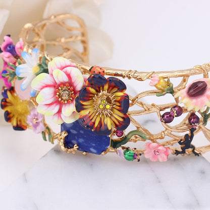 Enamel Glaze Monet Gardens Trendy Various Flower Gem Women Bracelet