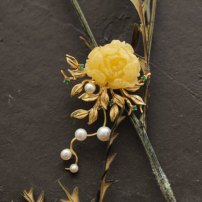 Peony and Pearl Brooch