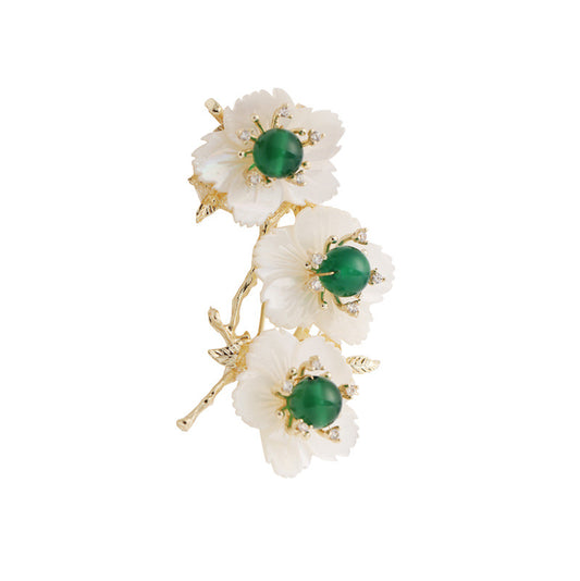 Emerald and Diamond Flower Brooch