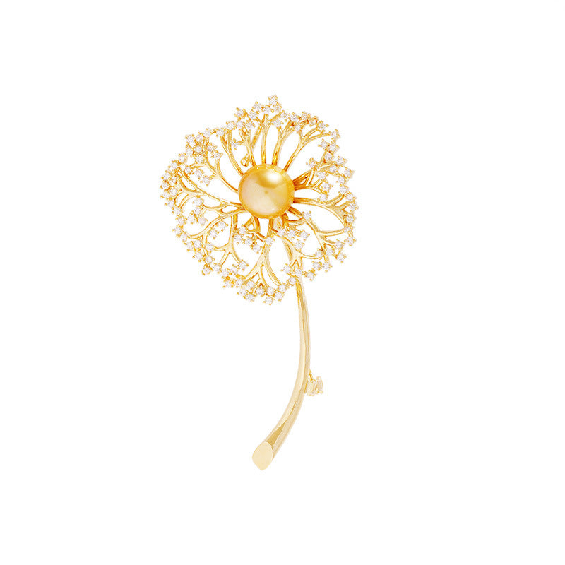 Cubic Zirconia Crystal Dandelion Flower Brooch Pins