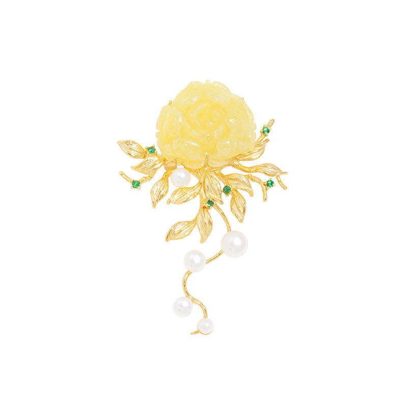 Peony and Pearl Brooch