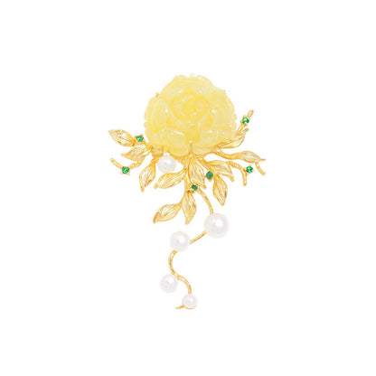 Peony and Pearl Brooch