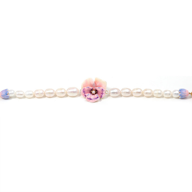 Enamel Pansy Pearl Bracelet