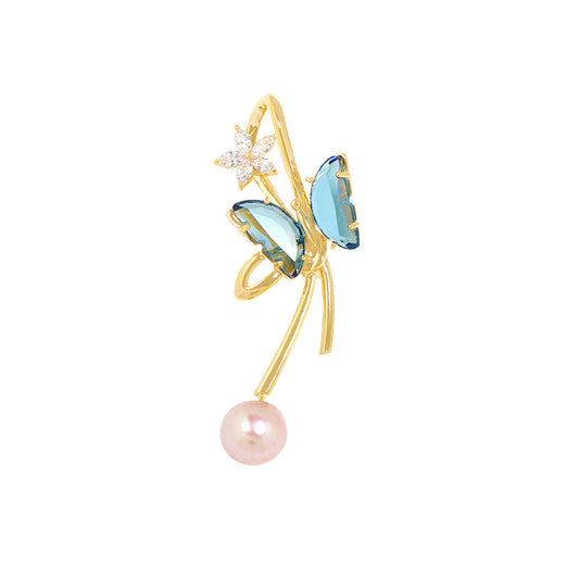 Blue Butterfly Pearl Brooch