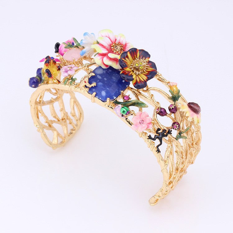 Enamel Glaze Monet Gardens Trendy Various Flower Gem Women Bracelet