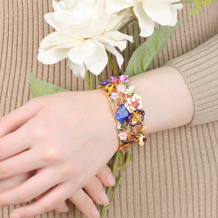 Enamel Glaze Monet Gardens Trendy Various Flower Gem Women Bracelet