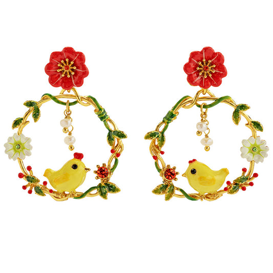 Chick &Poinsettia Post Hoop Earrings
