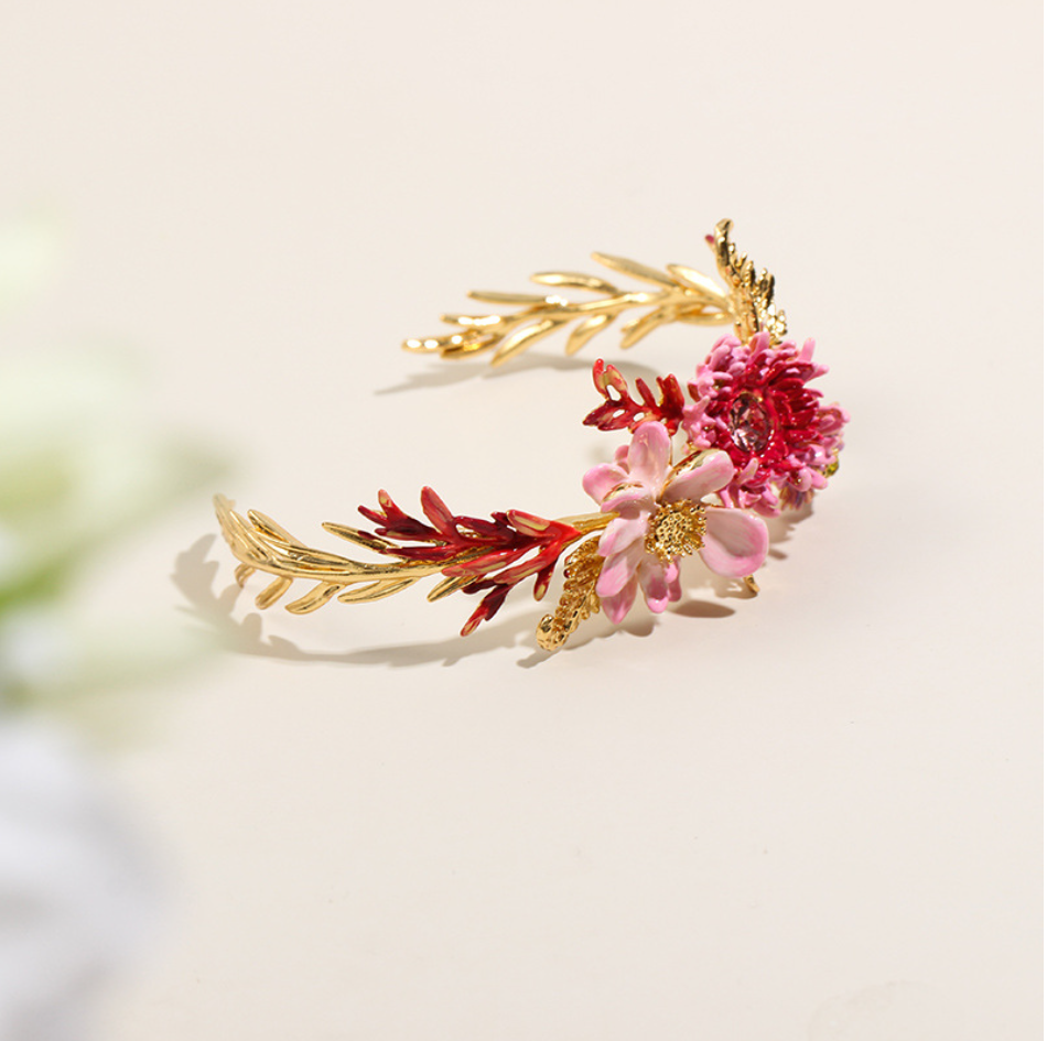 Exotic Orchids and Multicolor Stones Bange Bracelet