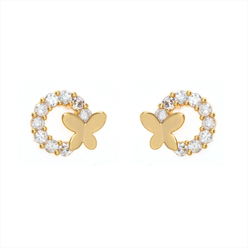 14k Gold & Diamond Double Butterfly Stud Earrings