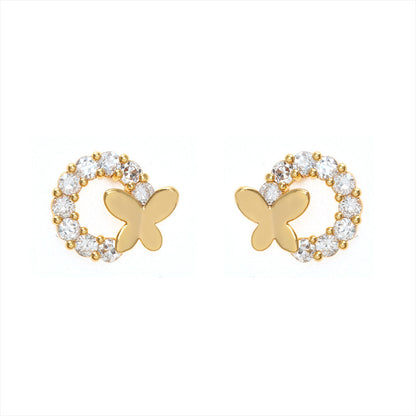 14k Gold & Diamond Double Butterfly Stud Earrings