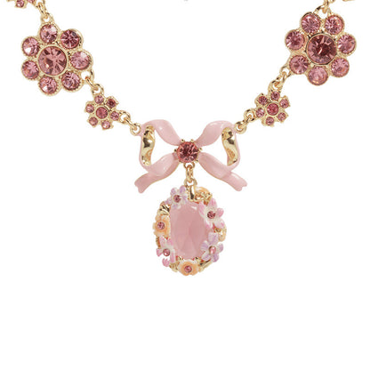 Pink Topaz Diamond Necklace 