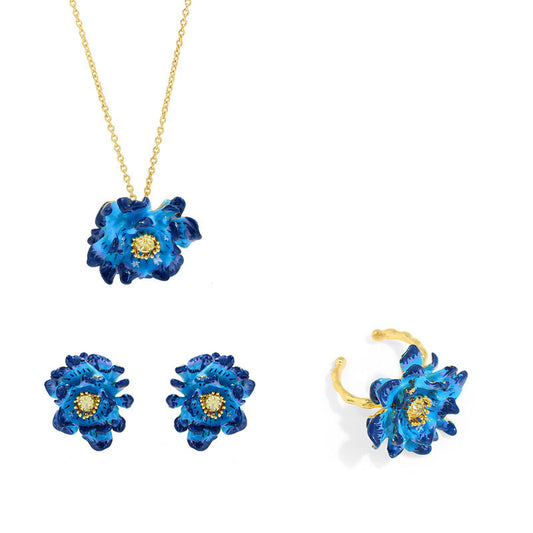 Blue Corn Poppy Gem Necklace Earring Ring