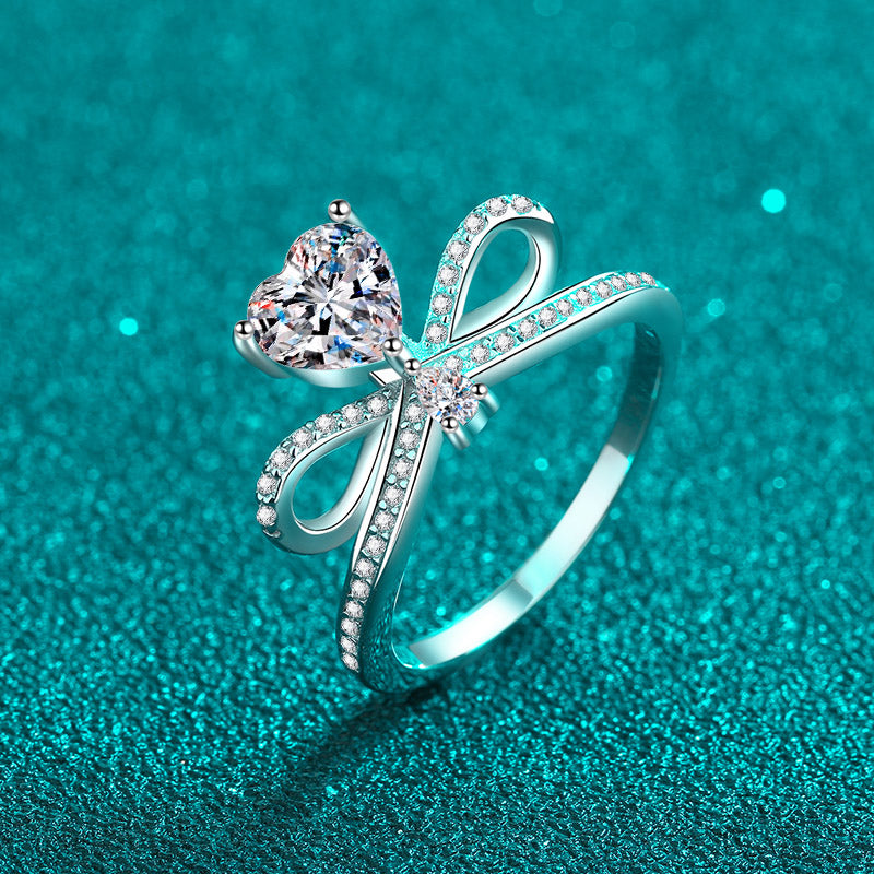 Bow Design Engagement Ring with Round Cubic