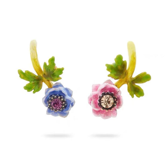 Blue and Pink Anemone Post Earrings