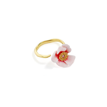 Japanese white Cherry Blossom and Petals  Adjustable Ring