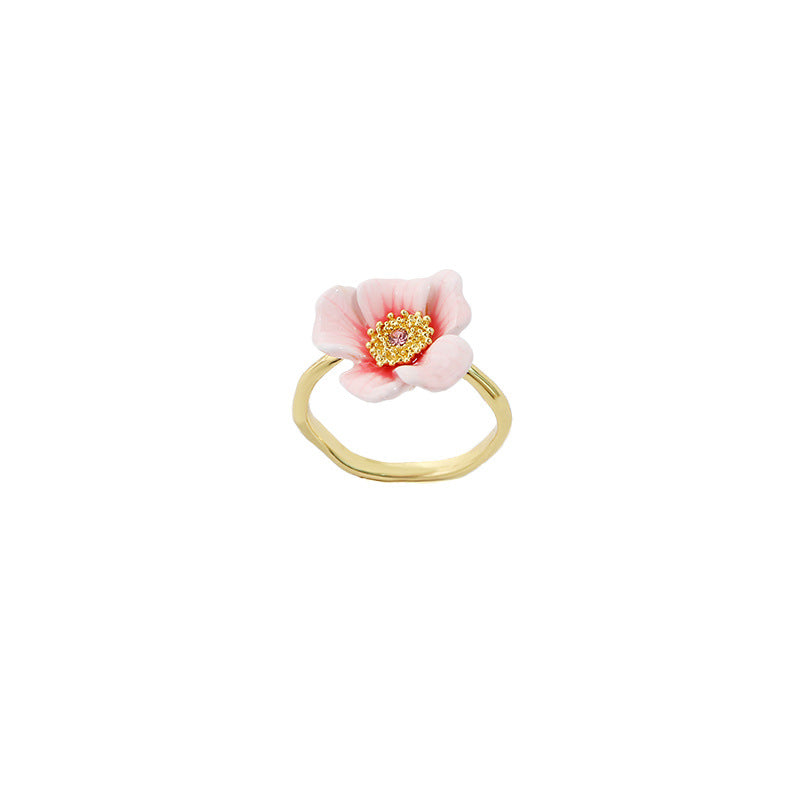 Japanese white Cherry Blossom and Petals  Adjustable Ring