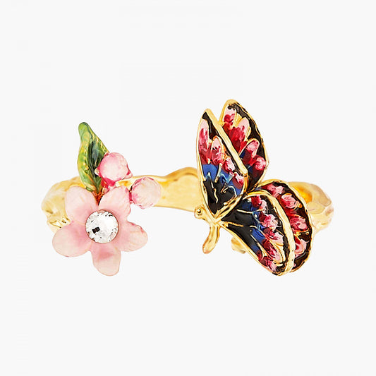 Japanese Emperor Butterfly and Cherry Blossom Adjustable Ring