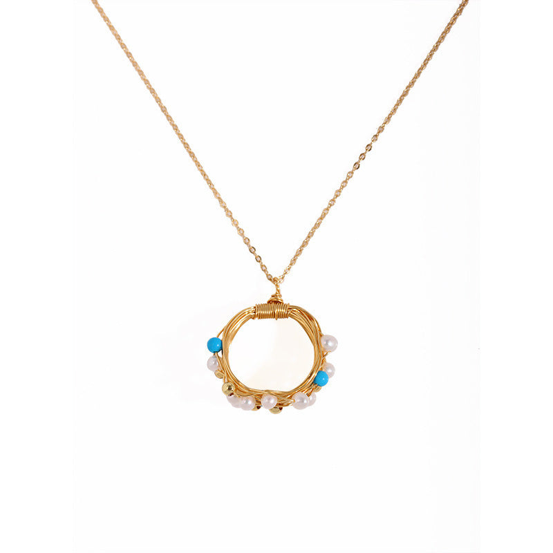 Freshwater Pearl Handmade with Twisted Gold Plating Turquoise