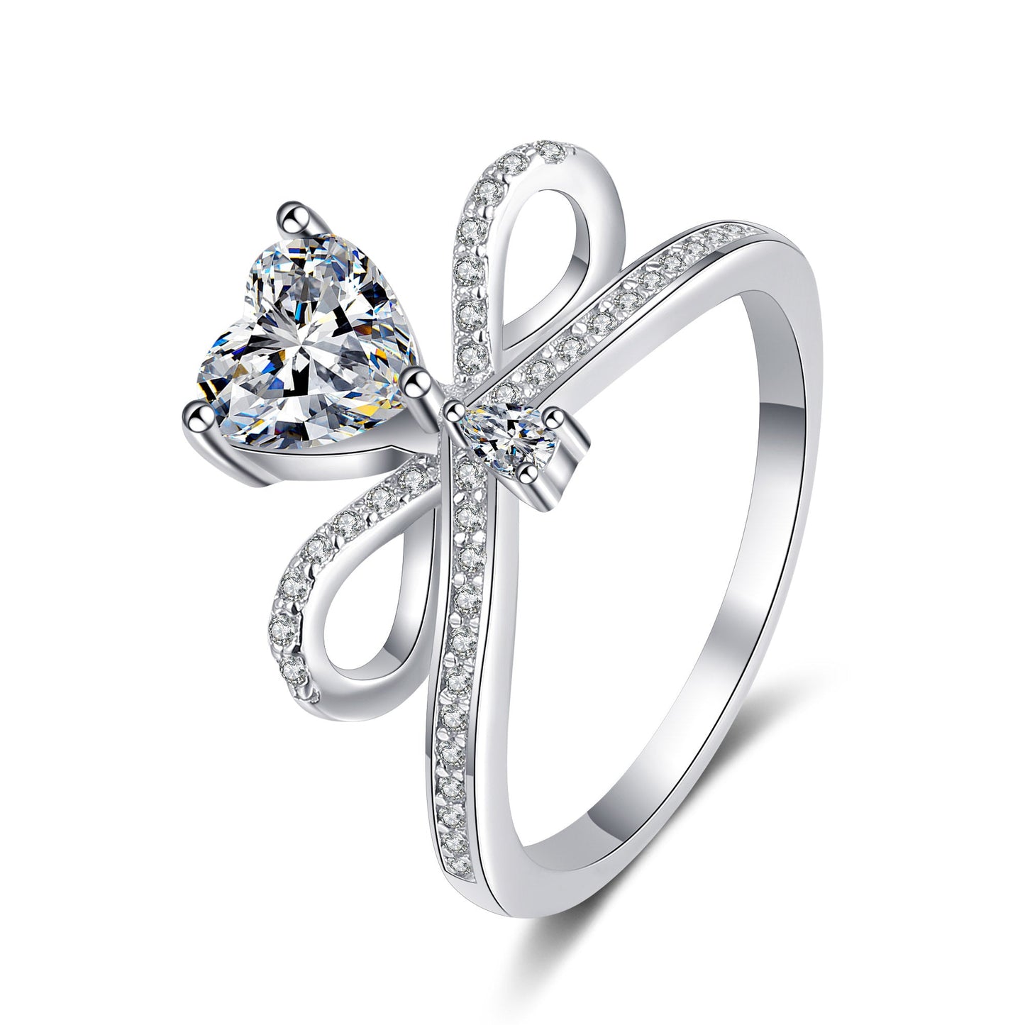 Bow Design Engagement Ring with Round Cubic